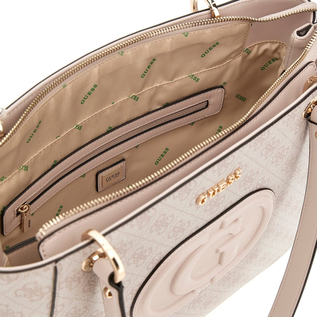 Borsa a Spalla Guess Donna Eco Mietta Bianco/cipria