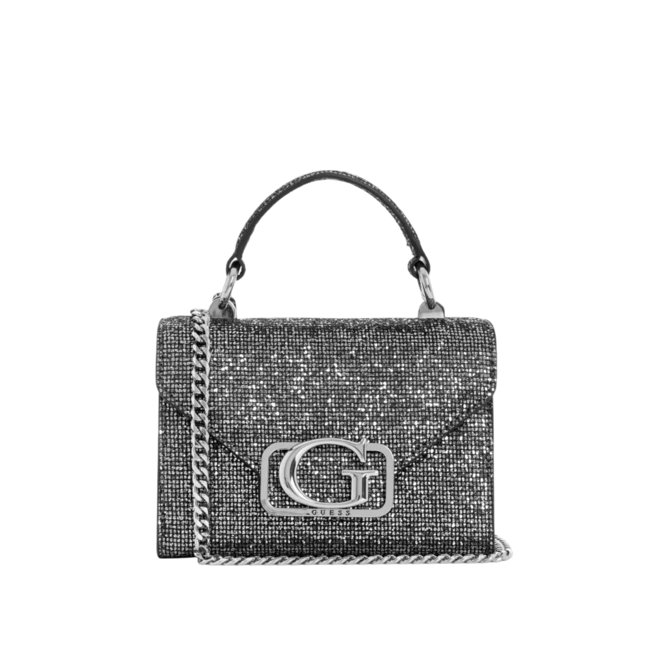 Borsa a Mano Guess Donna Zalina Mini Nero Metallico